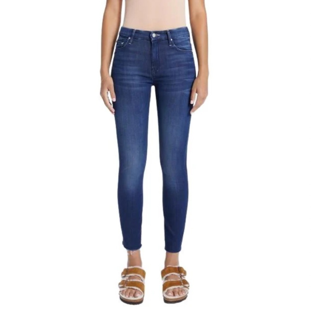 Mother high waisted looker ankle fray in tongue & chic blue jeans 29